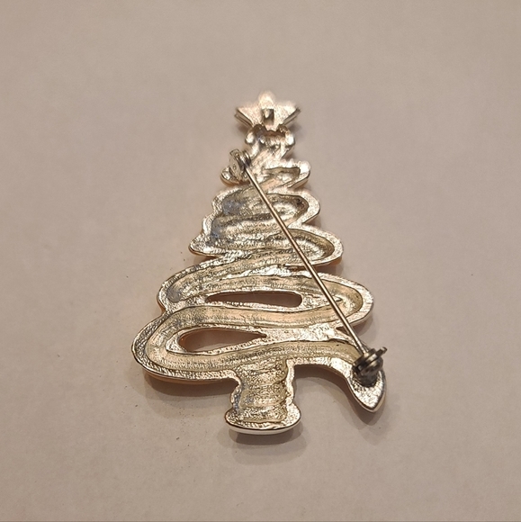 Vintage Enamel Yellow Sparkle Ribbon Chrostmas Tree Brooch Pin - Picture 3 of 3